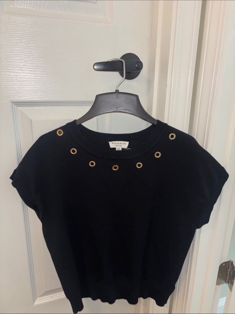 Rio & Rian Black Knit Top with Gold Eyelet Detail